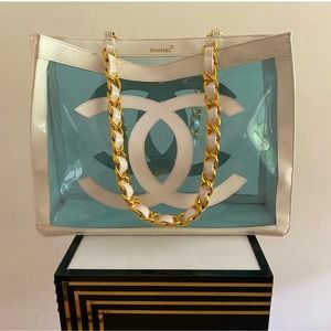 Chanel Rare 1995 Runway Vintage Clear Turquoise CC Bag